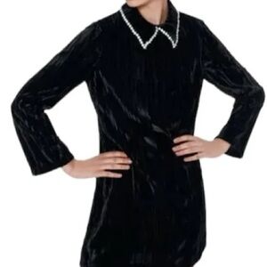 Zara Black Velvet Dress with rhinestone Collar
